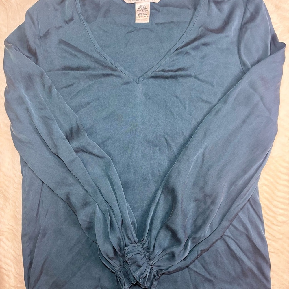 Diane Von Furstenberg Teal V-Neck Blouse